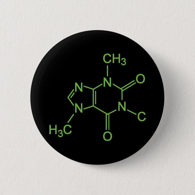 Bóton Redondo 5.08cm Diagrama Químico da Molécula de Cafeína (Frente)