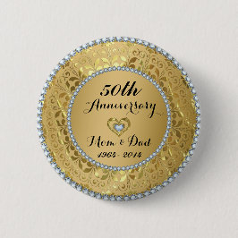 Bóton Redondo 5.08cm Diamantes e Dourado 50º Aniversário de Casamento