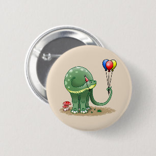 Bóton Redondo 5.08cm Dinossauro segurando os balões de aniversário