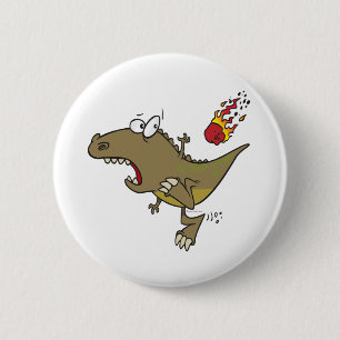 Bóton Redondo 5.08cm dinossauro t-rex bobo desviando de meteoro cartoon