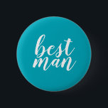 Bóton Redondo 5.08cm Do "botão azul e branco melhor homem"<br><div class="desc">Uma turquesa bonito e um botão branco para o BFF do noivo,  melhor homem em seu partido nupcial.

Pode ser personalizado em suas próprias cores do casamento.</div>