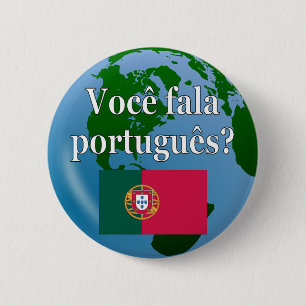 Bóton Redondo 5.08cm Do you speak Portuguese? in Portuguese. Flag globe
