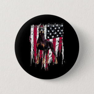 Bóton Redondo 5.08cm Doberman Pinscher Bandeira Americana EUA Incrível