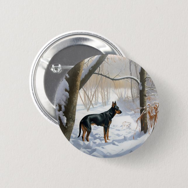Bóton Redondo 5.08cm Doberman Pinscher Deixe Nevar Natal (Frente & Verso)