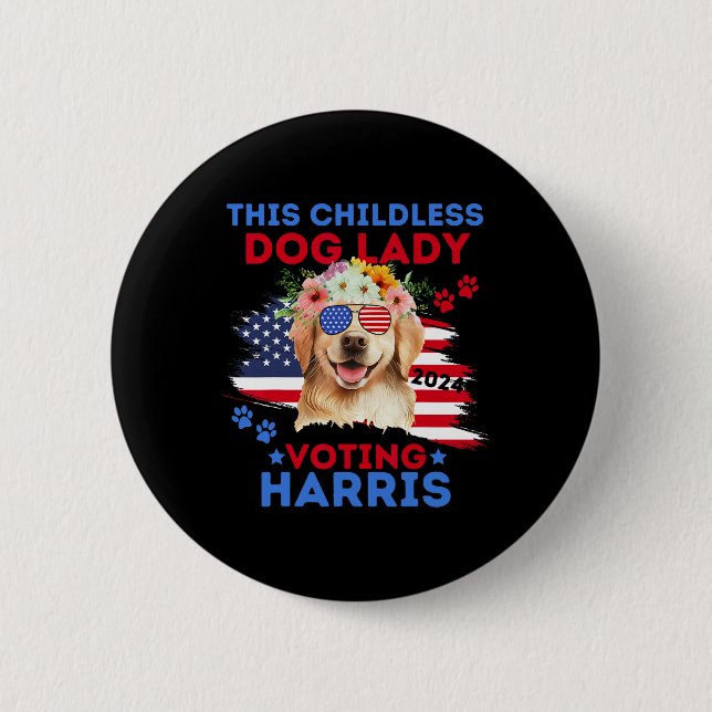 Bóton Redondo 5.08cm Dog Lady Vote Kamala Harris 2024 Retriever Ouro (Frente)
