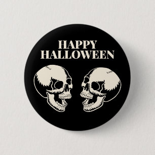 Bóton Redondo 5.08cm Dois Crânios Rindo Feliz Halloween