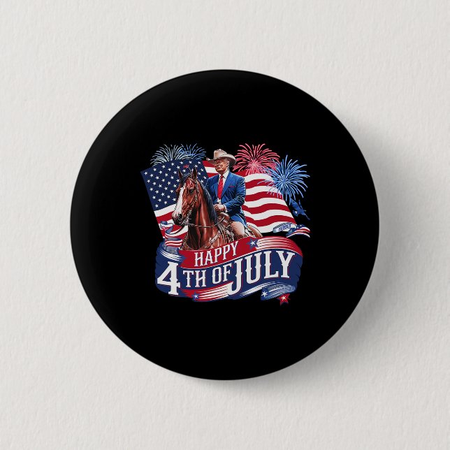 Bóton Redondo 5.08cm Donald Trump Feliz 4 de Julho Para Patriotas Ameri (Frente)