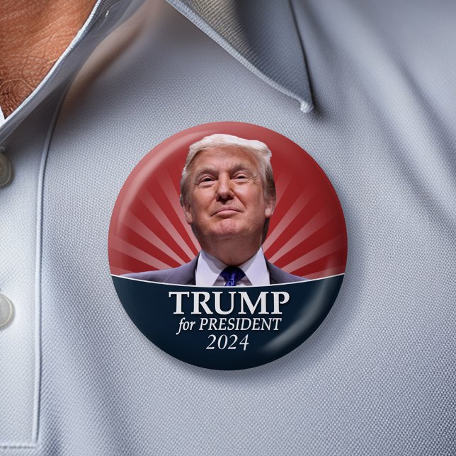 Bóton Redondo 5.08cm Donald Trump Foto - Presidente 2024 (Trump 2024 Campaign Button)