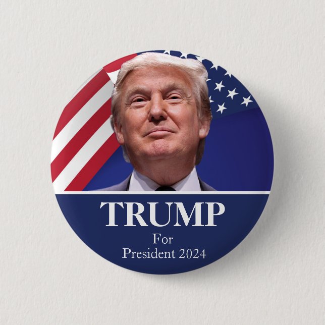 Bóton Redondo 5.08cm Donald Trump Foto - Presidente 2024 Pinback (Frente)