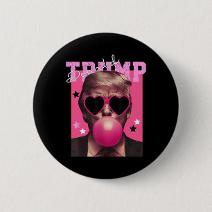 Bóton Redondo 5.08cm Donald Trump Soprando Chiclete Óculos de Sol Rosa