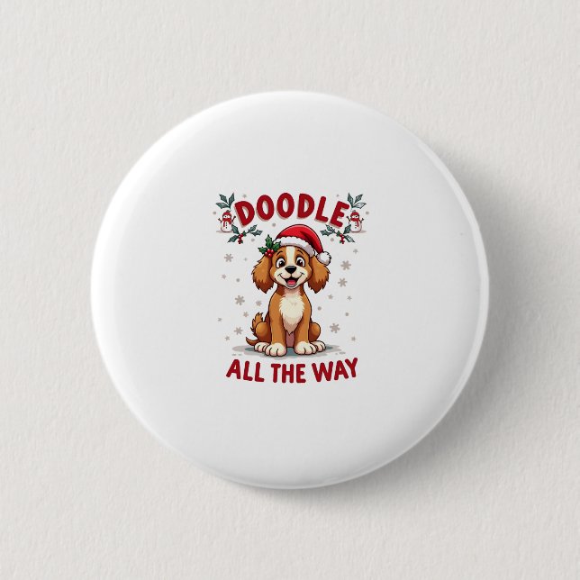 Bóton Redondo 5.08cm Doodle All The Way Funny Goldendoodle Santa Hat Ch (Frente)