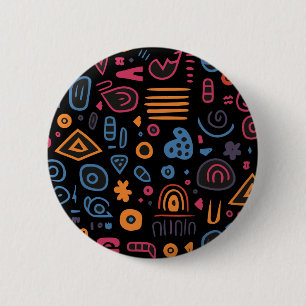 Bóton Redondo 5.08cm Doodle Tribal Abstrato Neon Geométrico Preto