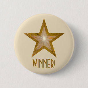 Bóton Redondo 5.08cm "Dourado" Estrela 'WINNER!" creme de botão