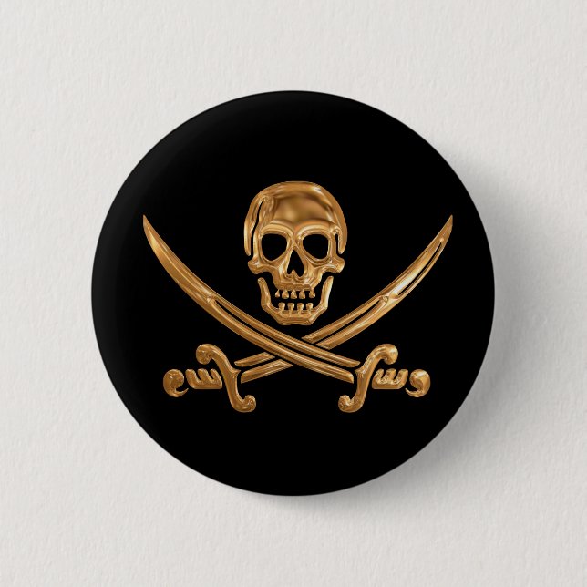 Bóton Redondo 5.08cm Dourado Jolly Roger (Frente)
