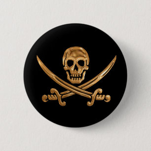 Bóton Redondo 5.08cm Dourado Jolly Roger