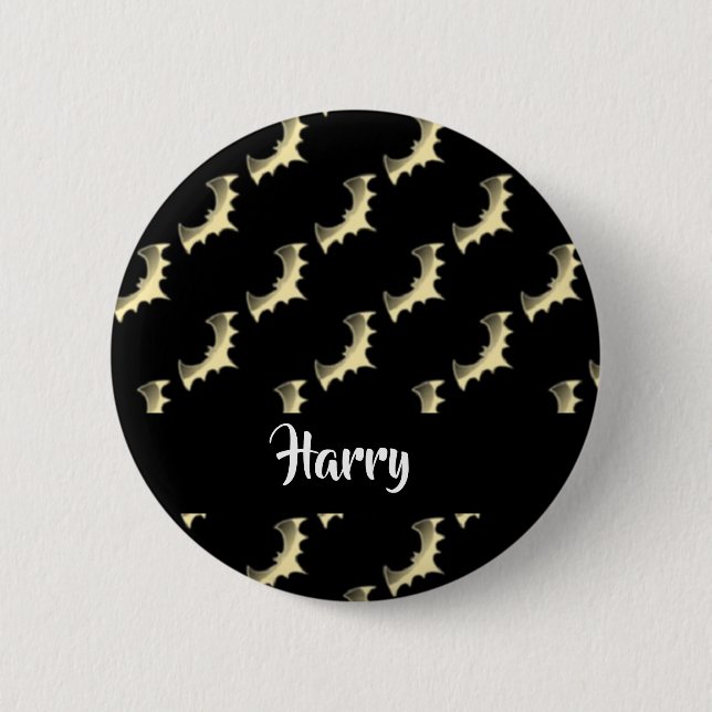 Bóton Redondo 5.08cm Dourados morcegos em preto (Frente)