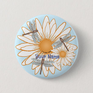 Bóton Redondo 5.08cm Dragonfly White Daisy