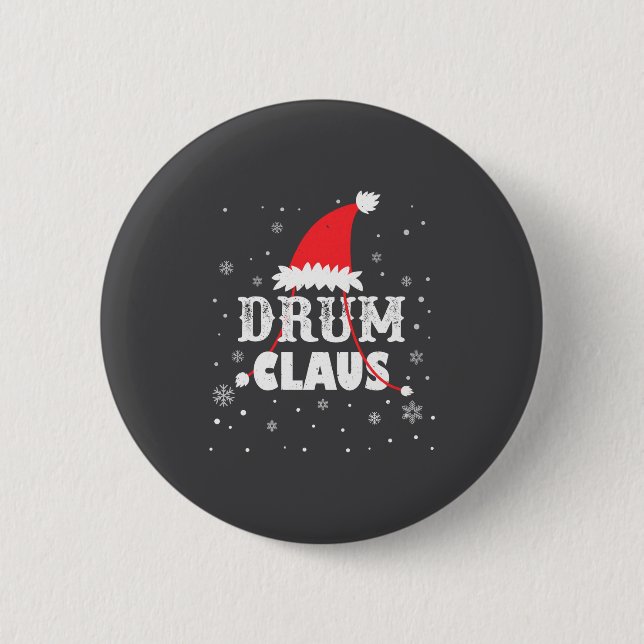 Bóton Redondo 5.08cm Drum Claus Santa Christmas Drummer Long Sleeve  (Frente)