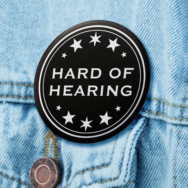 Bóton Redondo 5.08cm Duro da Estrela Gótica Preta (Goth hard of hearing badge with white stars on black background)