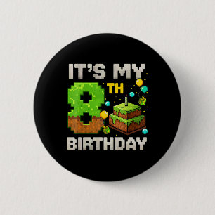 Bóton Redondo 5.08cm É meu 8º aniversário de gamer pixel menino anivers