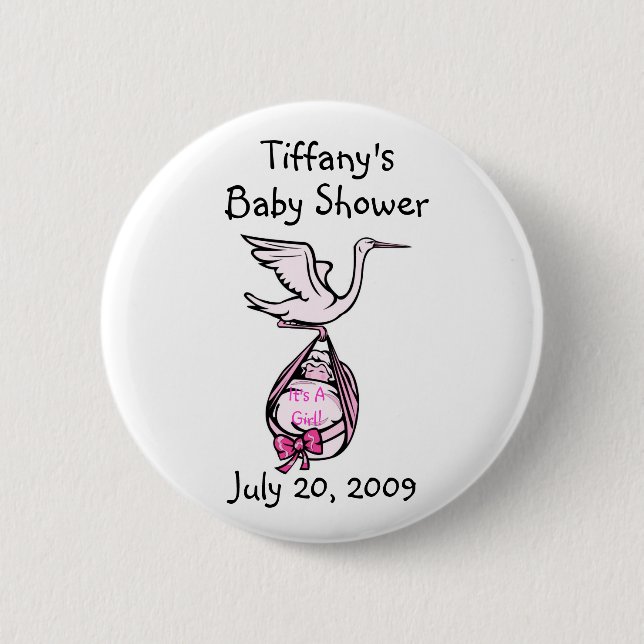 Bóton Redondo 5.08cm É um botão da cegonha da menina (Frente)