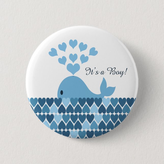 Bóton Redondo 5.08cm É um menino! Baleia branca (Frente)