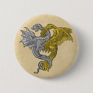 Bóton Redondo 5.08cm Eagle dourado e dragão de prata