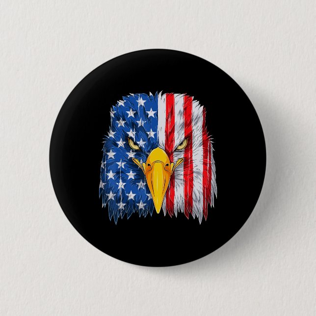 Bóton Redondo 5.08cm Eagle Head American Flag Patriótico 4 de julho de  (Frente)