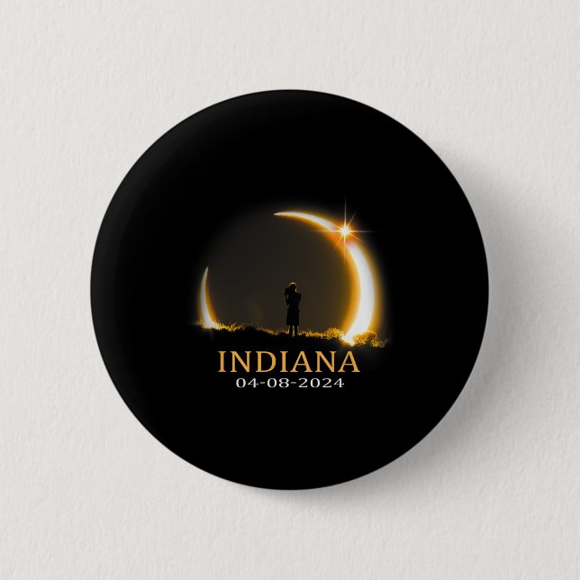 Bóton Redondo 5.08cm Eclipse Solar 2024 Eclipse Solar Total de Indiana (Frente)