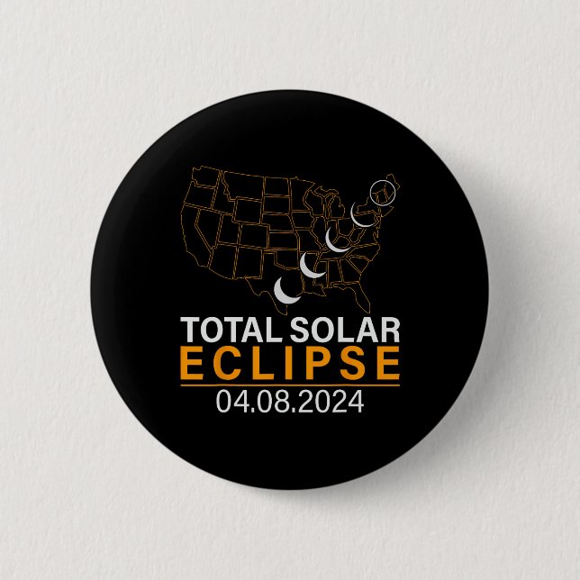 Bóton Redondo 5.08cm Eclipse Solar 2024 Mapa Eclipse Abril 8 2024 Eclip (Frente)