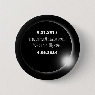Bóton Redondo 5.08cm Eclipse Solar de 2024 e 2017 com Datas Duplas