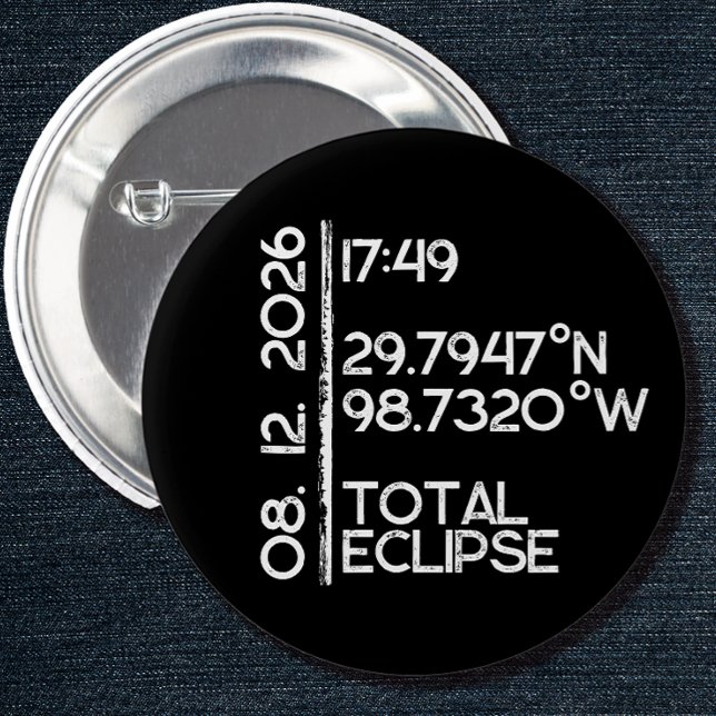 Bóton Redondo 5.08cm Eclipse Solar Total Preta Personalizada 2026 (Solar Eclipse Keepsake Pin)