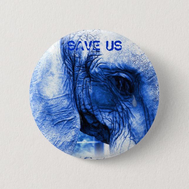 Bóton Redondo 5.08cm elefante azul - SAVE US (Frente)