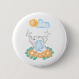 Bóton Redondo 5.08cm Elefante de Bebê Bonito com flores laranja