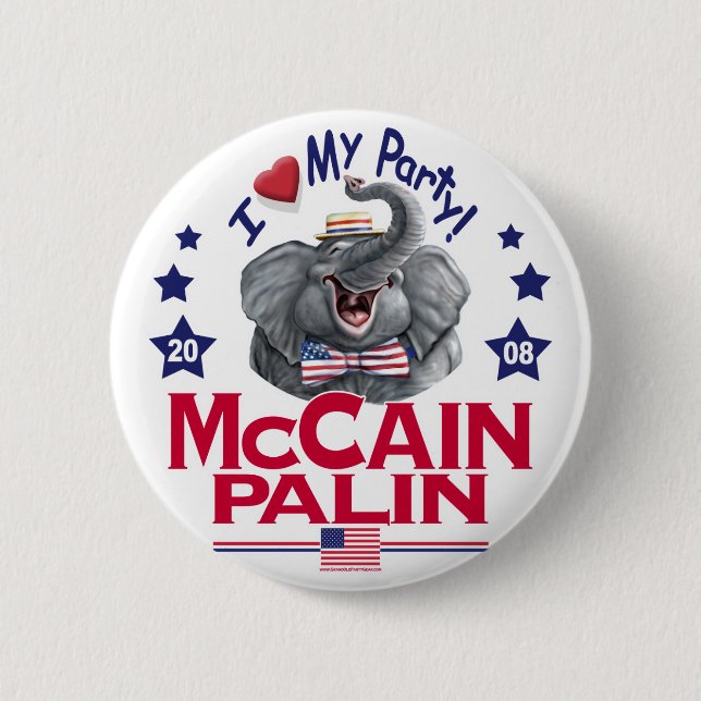Bóton Redondo 5.08cm Elefante do republicano de McCain Palin (Frente)