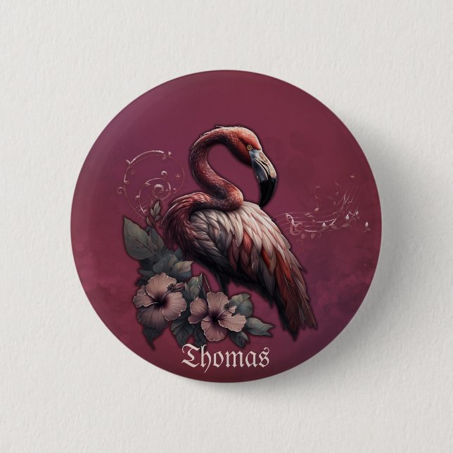 Bóton Redondo 5.08cm elegância tropical, o flamingo na luz. (Frente)