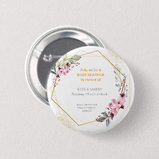 Bóton Redondo 5.08cm Elegant Floral Gold Geometric Baby Shower Invitati