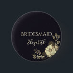 Bóton Redondo 5.08cm Elegante Black Bridesmaid<br><div class="desc">Botão Favorito das Pontas da Flor Preta e Dourada.</div>