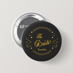 Bóton Redondo 5.08cm Elegante Dourado de Casamento Negro  