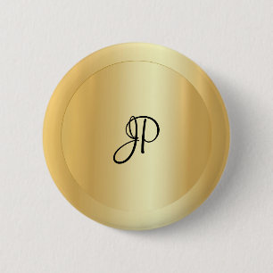 Bóton Redondo 5.08cm Elegante Dourado do Monogramo adicione seu nome de