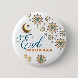 Bóton Redondo 5.08cm Elegante Eid Mubarak Caligrafia Árabe Lua Estrelas
