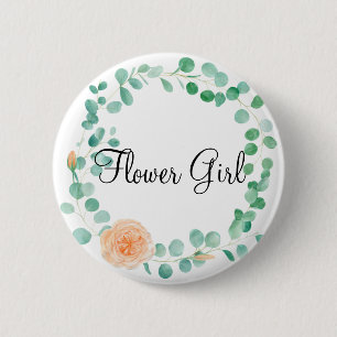 Bóton Redondo 5.08cm Elegante Eucalyptus Green Peach Floral Girl