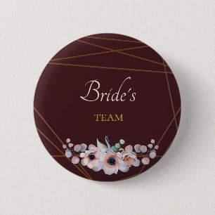 Bóton Redondo 5.08cm Elegantes Flores de Anêmona Marsala Bege Casamento