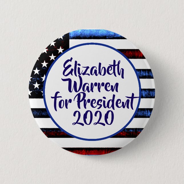Bóton Redondo 5.08cm Elizabeth Warren para o Presidente 2020 (Frente)