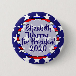 Bóton Redondo 5.08cm Elizabeth Warren para o Presidente 2020