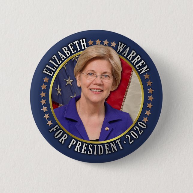 Bóton Redondo 5.08cm Elizabeth Warren para Presidente 2020 Foto Democra (Frente)