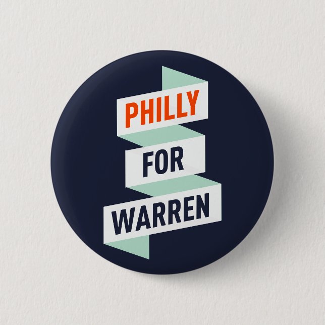 Bóton Redondo 5.08cm Elizabeth Warren - Philly para Warren - botão/Pin (Frente)