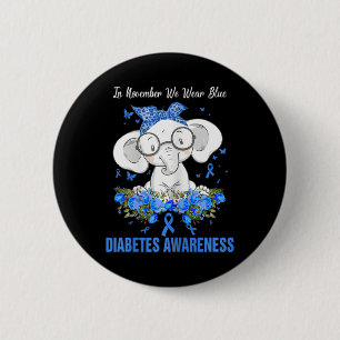 Bóton Redondo 5.08cm Em novembro Vestimos o Awarene do Diabetes Elefant