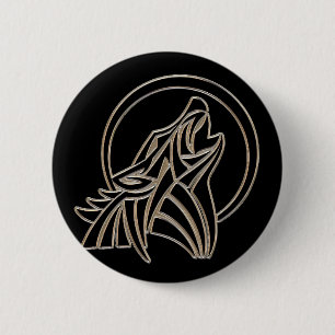 Bóton Redondo 5.08cm Emblema de Lobo Uivando Metálico Tribal
