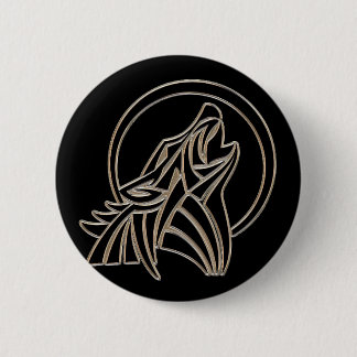 Bóton Redondo 5.08cm Emblema de Lobo Uivando Metálico Tribal